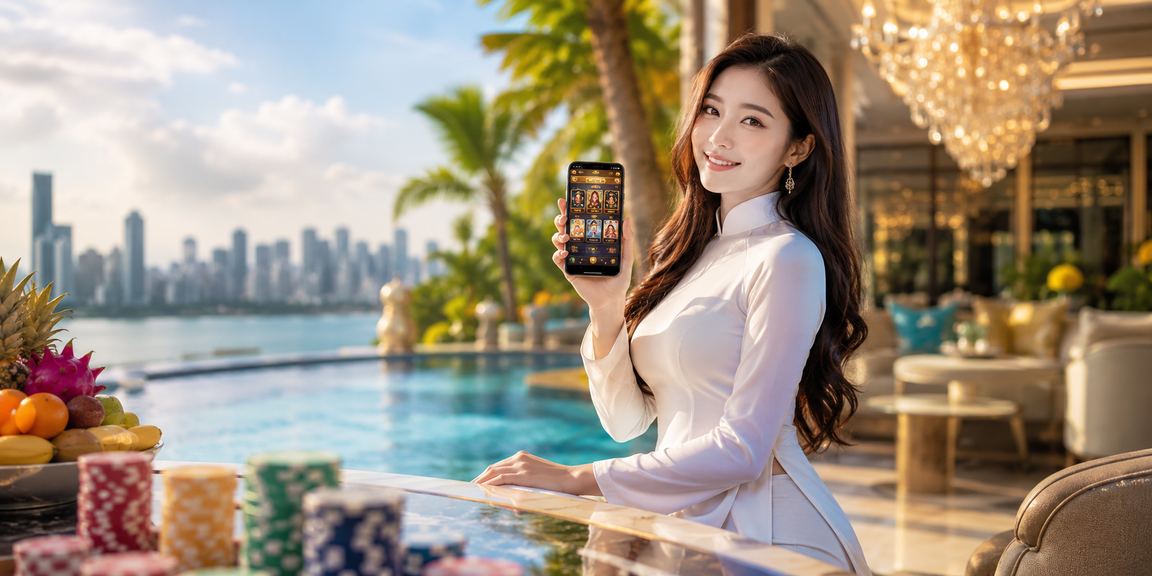 Người phụ nữ trong trang phục áo dài chơi game bài vùng Mekong